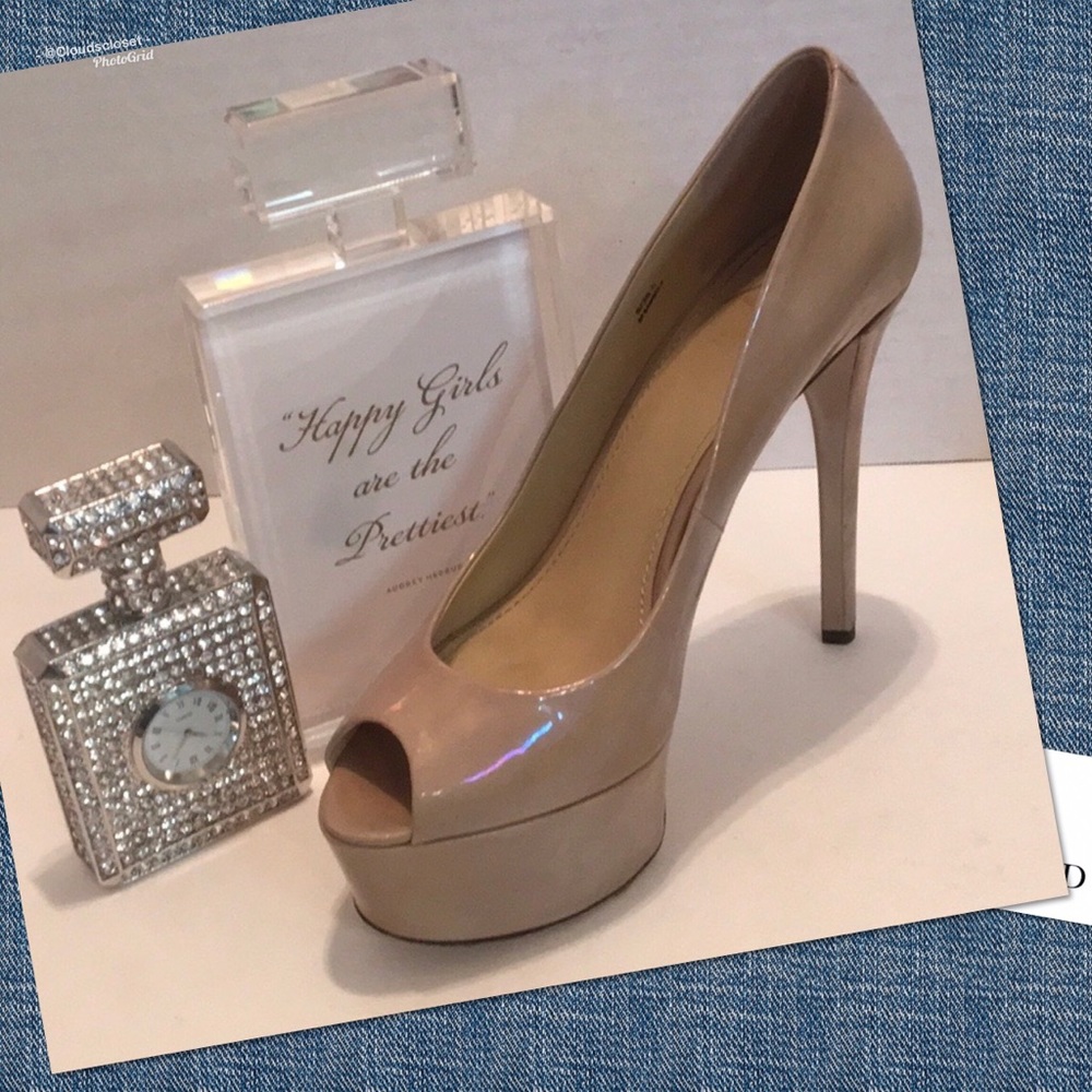 B BRIAN ATWOOD Nude Platform Peep Toe Stiletto 8